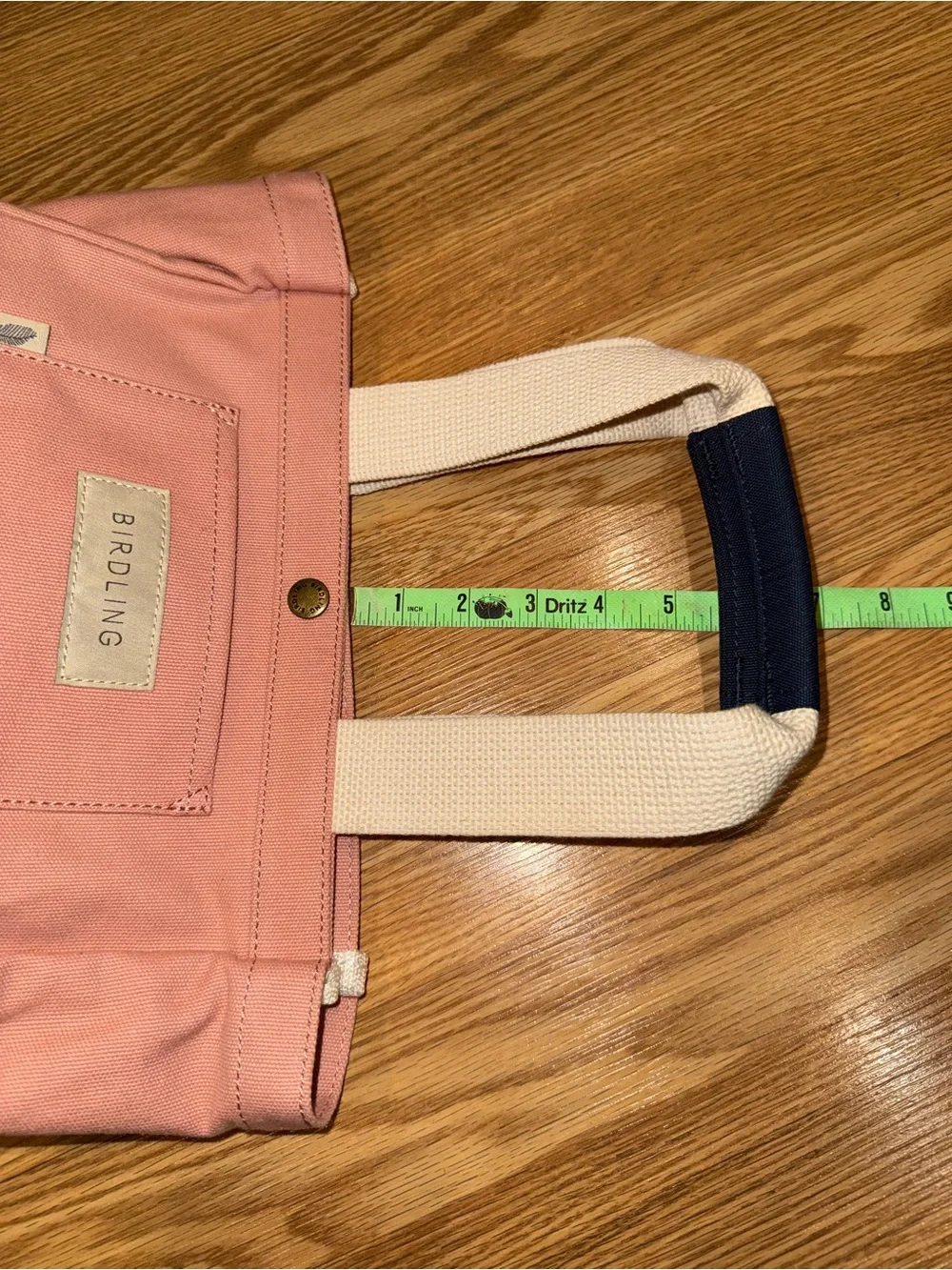 Birdling pink and navy color-blocked canvas mini tote